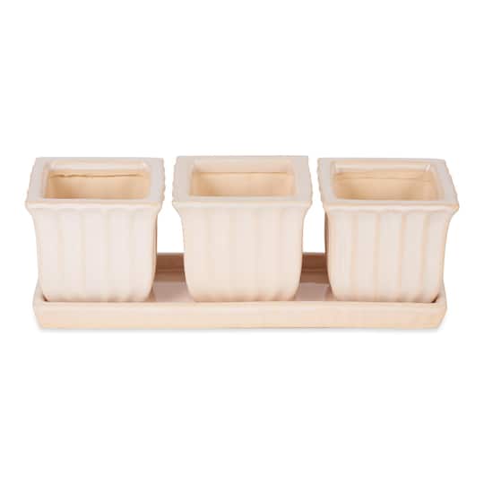 Square Ceramic Small Planter Set